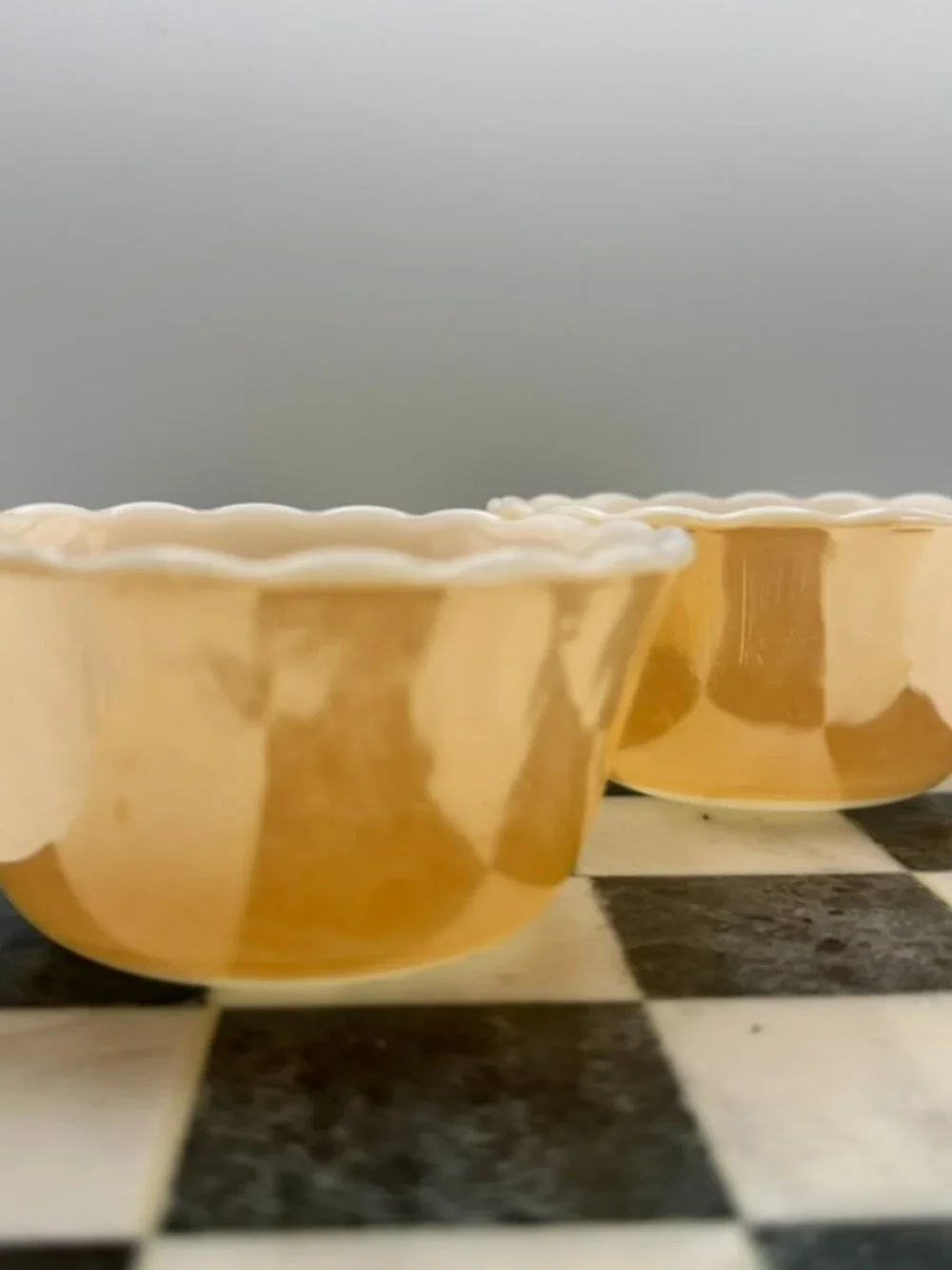 Vintage Anchor Hocking Fire-King Peach Lustre Scalloped Shell Bowls - Set of 2